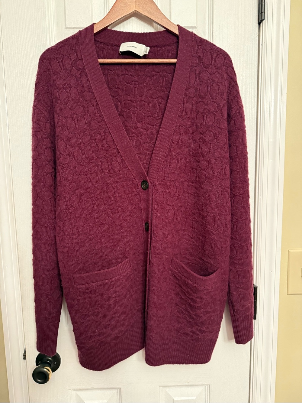 New Coach medium Women's Plum Maroon Button Cardigan Sweater $398